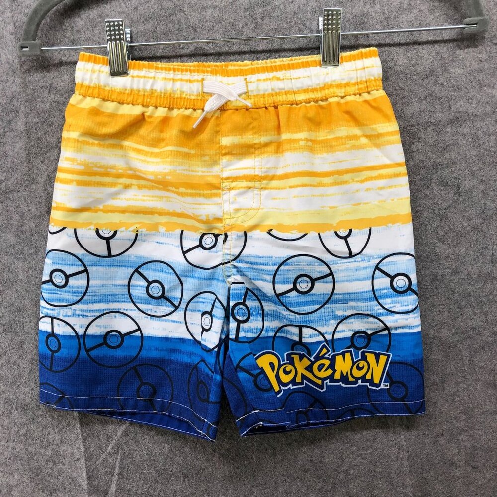 Pokemon Swim Trunks Boys Size S (5)‎ Yellow Blue Lined